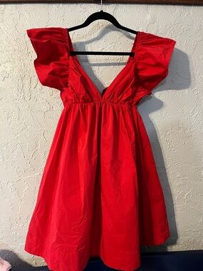 Red Flutter Sleeve Boutique Day + Moon Women’s Dress